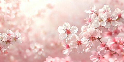 Obraz premium A serene close-up of pink cherry blossoms in soft light, symbolizing beauty and renewal.
