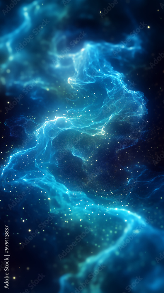 Aufkleber glowing abstract waves of blue and white particles forming swirling patterns in deep space creating 