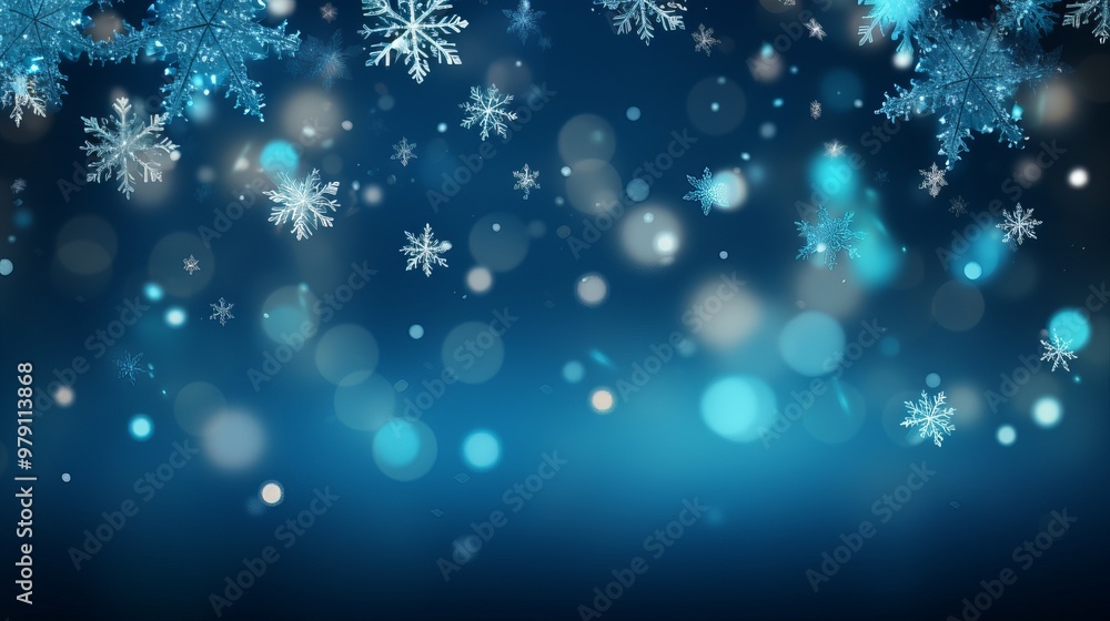 Poster winter snowfall with blue background and sparkling light effects creating a serene atmosphere