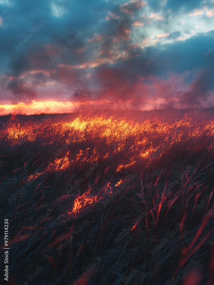 Poster Sunset over a field