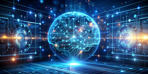 Obraz premium Cutting-edge artificial intelligence technology concept with futuristic digital interface