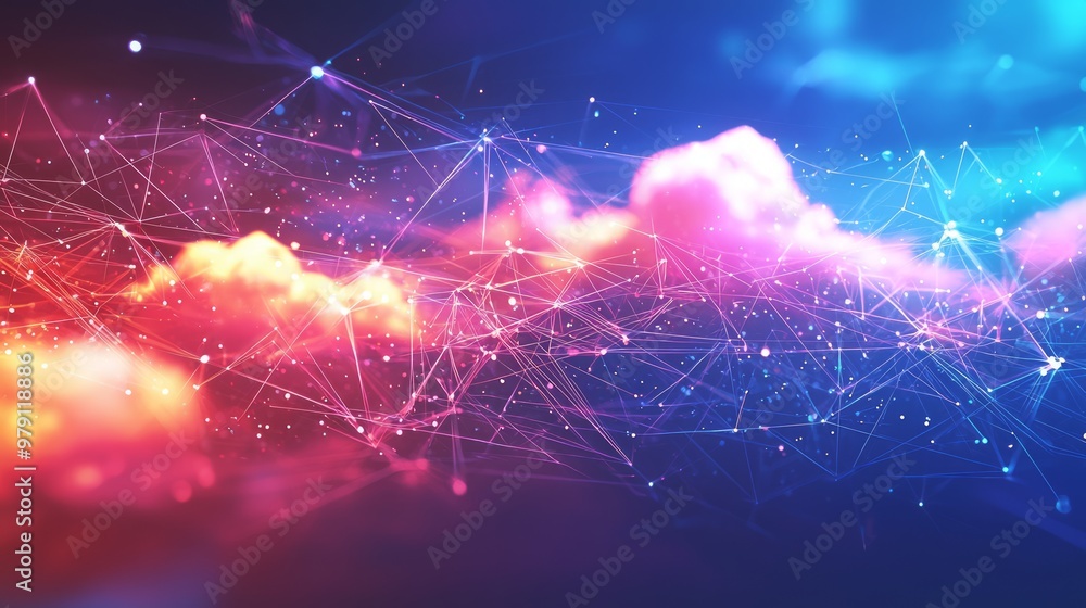 Wall mural Data Transformation into Clouds - Abstract 3D Design with Light Trails