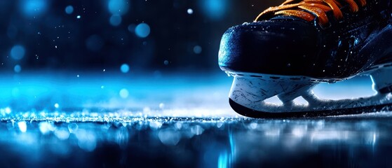 Close-up of a skate carving through ice, capturing the thrill of winter sports and the beauty of ice skating in dynamic action.