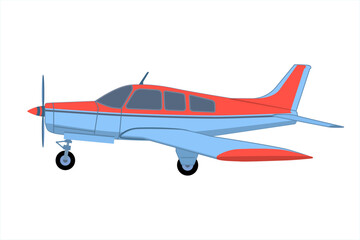 Propeller light aircraft. Single engine propelled aircraft. Airplane side view sketch. Plane in cartoon design. Passenger plane flying in the sky side view.  Flat style vector illustration. 