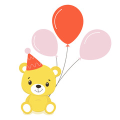 cute cartoon bear with balloons. vector children's illustration