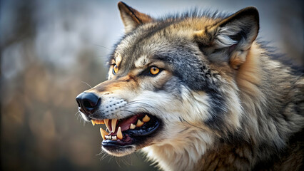Fierce wolf showing teeth and growling , angry, wolf, wild, animal, predator, aggressive, fangs, snarling, wilderness