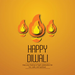 Illustration of light lamp with text and paper cut out style for festival of INDIA, happy DIWALI