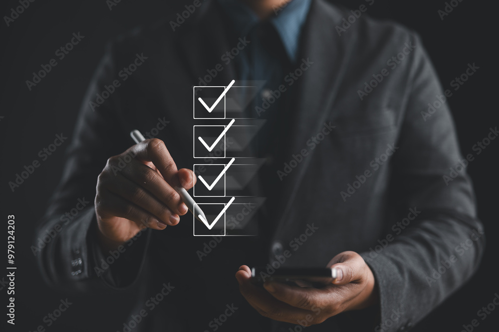 Aufkleber Digital Guarantee Checkmark, business checking quality assurance QA or QC management, certification Standardization, certification. Compliance to regulations service and standards