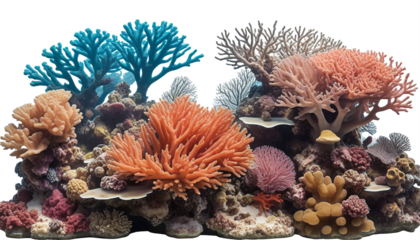 Coral reefs PNG isolated on transparent background. Under water sea coral reefs. Cut out
