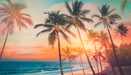  Summer Collage Featuring Palm Trees and Beach Scenery in Sunset 
