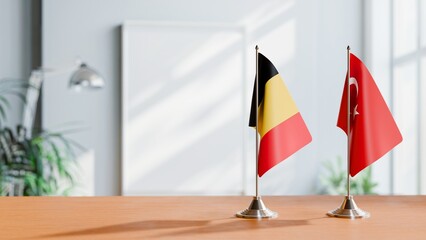 FLAGS OF CHAD AND TURKEY ON TABLE