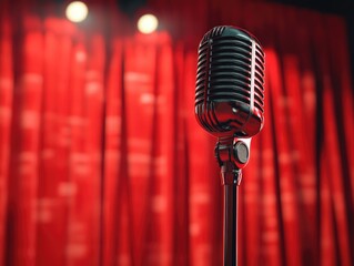 Microphone on Red Curtain