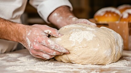 Baker Kneading Dough for Homemade Bread