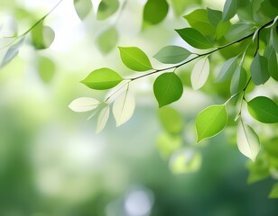 Defocused leaves and branches creating a soft, abstract pattern in light green and white tones
