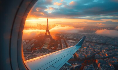 Scenic Paris Cityscape: Eiffel Tower from Flight Window