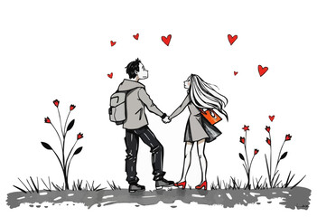 Hand drawn cute couple isolated vector. editable file for use.. Happy valentines day illustration. friends forever