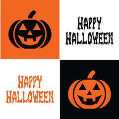 Happy Halloween Text Design with Horror Pumpkin Face