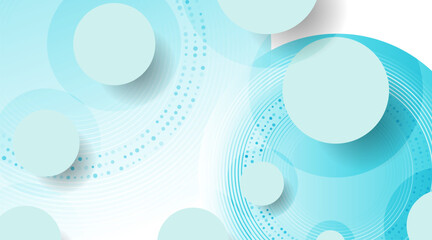 Geometric technology background with blue white circles and dotted lines. Vector minimal design
