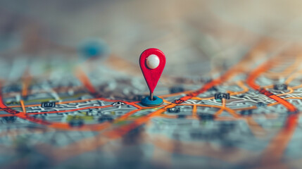 A red location pin marks a specific spot on a detailed city map, showcasing navigation and travel planning efforts