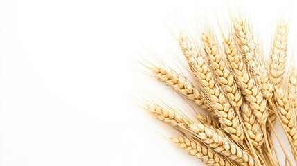 Golden Wheat Spikes Isolated on White Background
