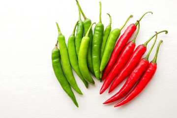 spur chilli, spur chili pepper, spur pepper, long red pepper on white background