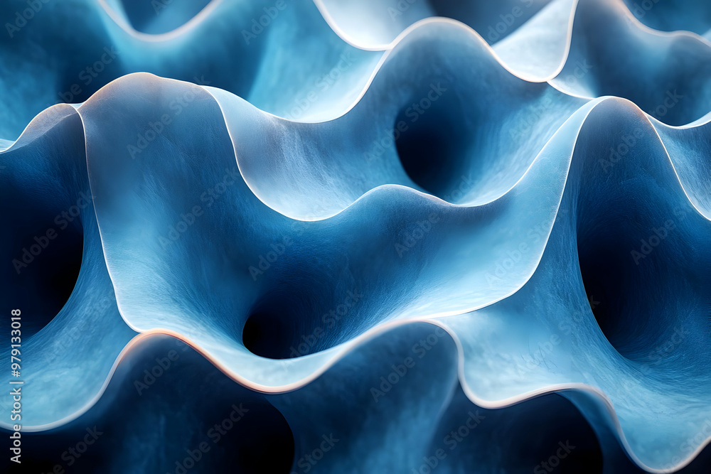 Poster abstract background 3d render with blue waves, texture, and depth