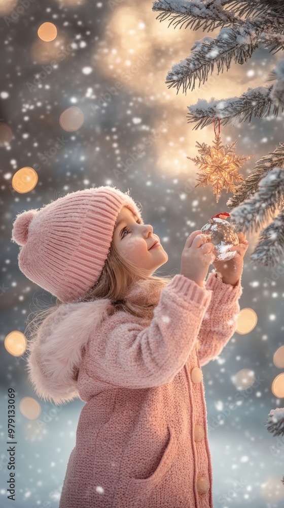 Canvas Prints A little girl in a pink coat holding a star