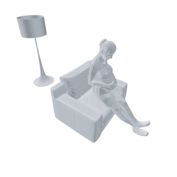 recommend clip art: Pregnant woman polygonal sitting on chair made of black lines isolated on white background. Room with bookcase and chair with pregnant girl. Vector illustration.