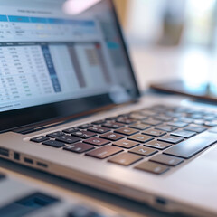 Fototapeta premium Open Laptop Displaying Spreadsheet on Screen in Office Setting