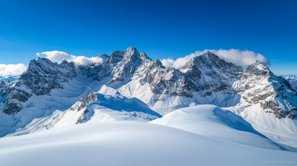 A scenic winter view of snow-covered mountains and trees in Switzerland.