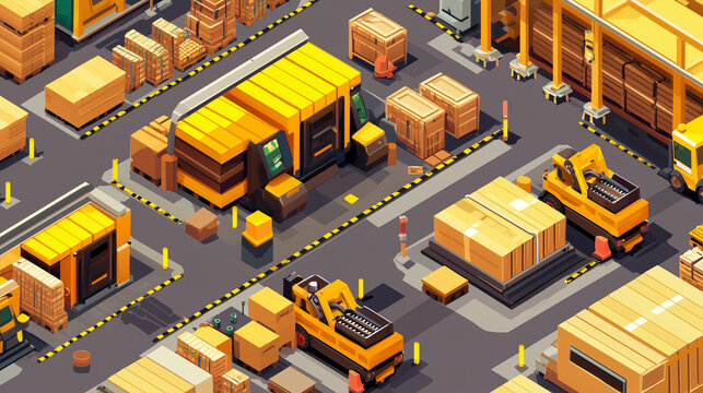 Packaging and shipping equipment in warehouse 2.5D