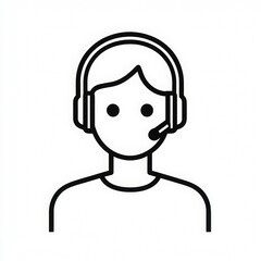 minimal 2d black and white line icon of a customer support agent.