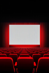 Fototapeta premium A movie theater with red seats and a large screen