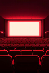 Fototapeta premium A movie theater with a red screen and red seats