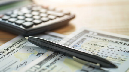 Fototapeta premium Social Security check next to a calculator