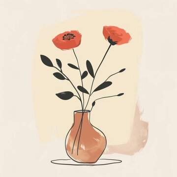 recommend clip art: Rose flower vase painting sketch plant.