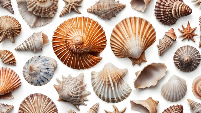 Seashell collection isolated on the white background. AI generated image, ai