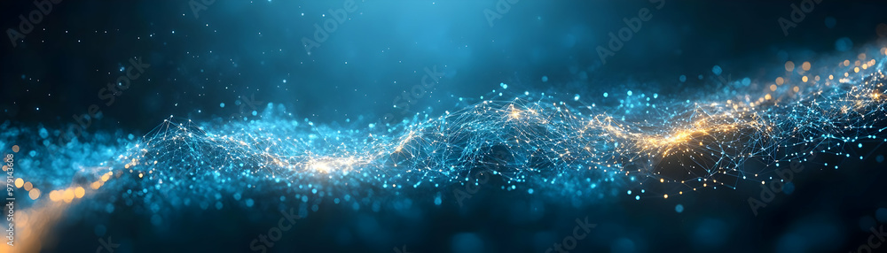 Aufkleber abstract background - blue network connection with glowing particles