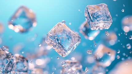 Ice Cubes on a Blue Background.