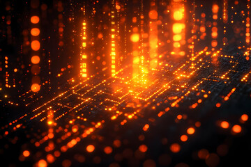 Abstract Background with Orange Lights and Network Connections