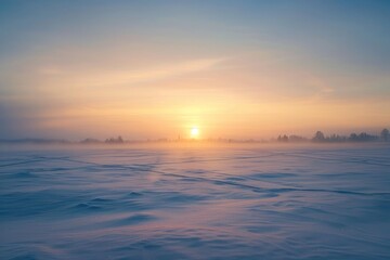 Obraz premium Winter plain landscape sunrise scenery sky.