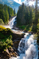 Krimml, Salzburg, Austria - August 31, 2024: Partial view of the Krimml Waterfalls in the Hohe Tauern National Park