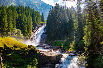 Krimml, Salzburg, Austria - August 31, 2024: Partial view of the Krimml Waterfalls in the Hohe Tauern National Park