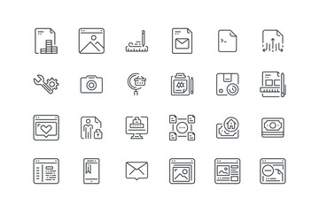 Camera, Coding, Communication, Configuration, set of icons for web design, vector illustration