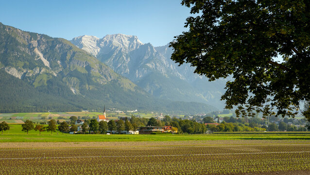 Skyline of the village of Thaur near Innsbruck in Tyrol, Austria