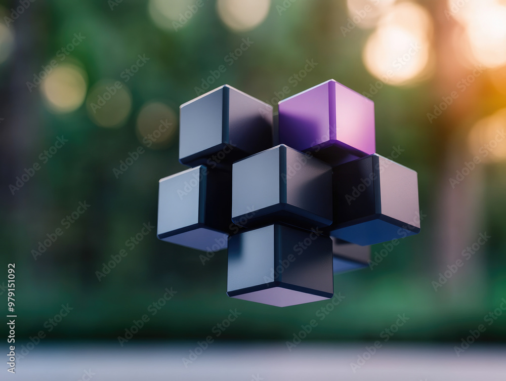 Aufkleber explore creative business solutions through floating 3d cubes and graphs, representing data for effe