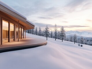 Fototapeta premium Luxury Ski-In/Ski-Out Cabin with Stunning Mountain Views, Cozy Winter Retreat at the Base of the Resort