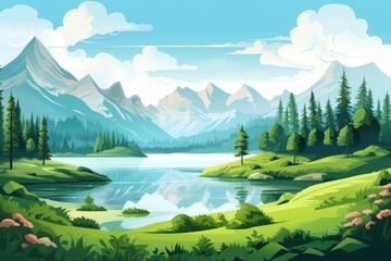 Landscape green lake mountain.