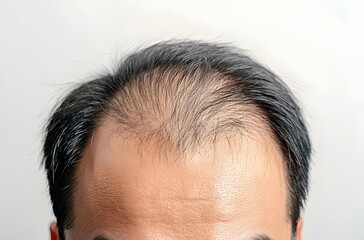 Close-up of a balding male scalp.