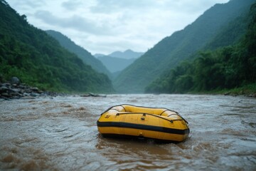 Fototapeta premium Thrill-Seeking Adventurers Conquer Rapids on a Whitewater Rafting Expedition Through Untouched Wilderness, Explore the Untamed Beauty of Nature with an Unforgettable River Journey